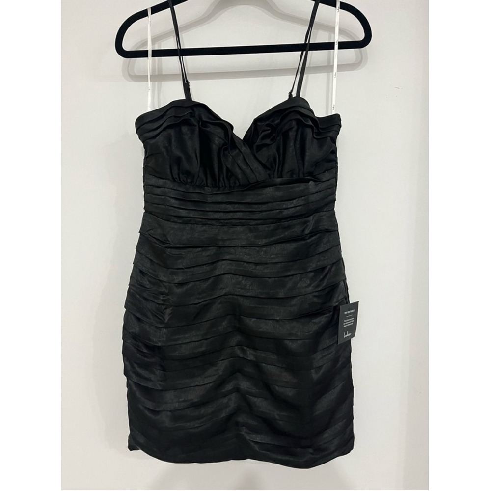 Lulus Completely Stunning Black Pleated Satin Bodycon Mini Dress SZ Medium - Picture 4 of 9